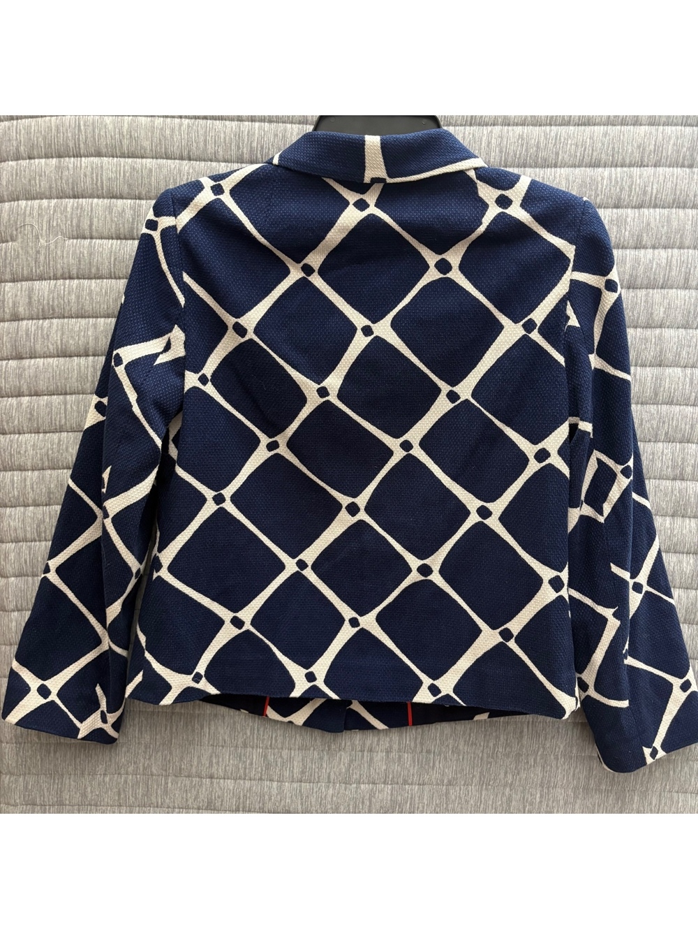 Boden Navy Blue Cream Patterned Blazer Jacket Size Women's UK 8 / US 4 - Picture 2 of 7